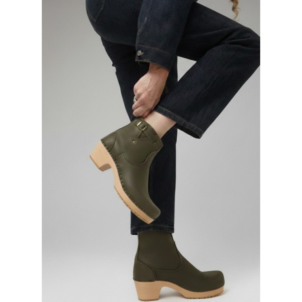 No.6 Store Olive Green Nubuck Leather Buckle Clog Boots EU 35